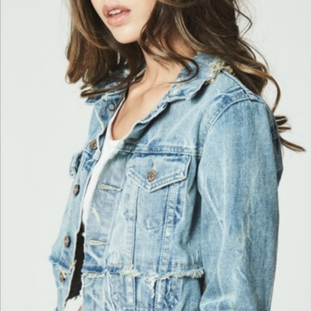 LF Carmar Denim Distressed Slight Crop Jacket